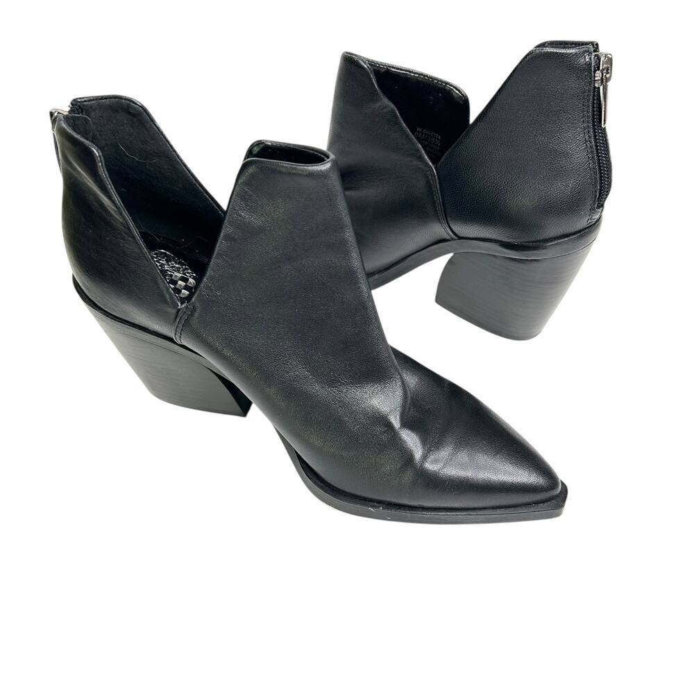 Vince Camuto Gigiettia Black Soft Leather Split Shaft Block Heel Bootie 7.5